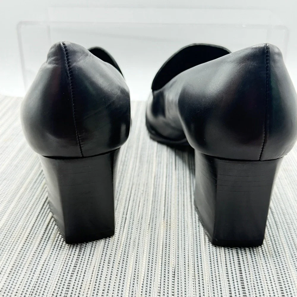 Evan-Picone Black Leather Loafers Size 8.5M Square Toe Block Heel Made in Spain - Picture 6 of 9